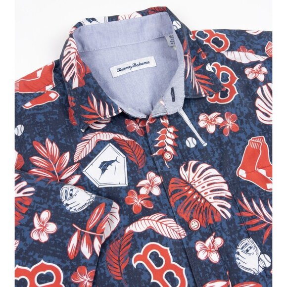 Tommy Bahama Boston Red Sox Hawaiian Shirt Men's Medium Button-Front Blue Red - Picture 1 of 13